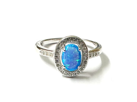 Blue Opal And Cz Pendant And Earring set