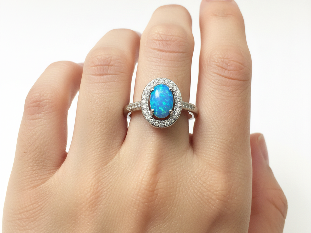 A Blue Opal And White Cubic Zirconia Ring