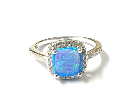 Blue Opal And Cz Pendant And Earring set