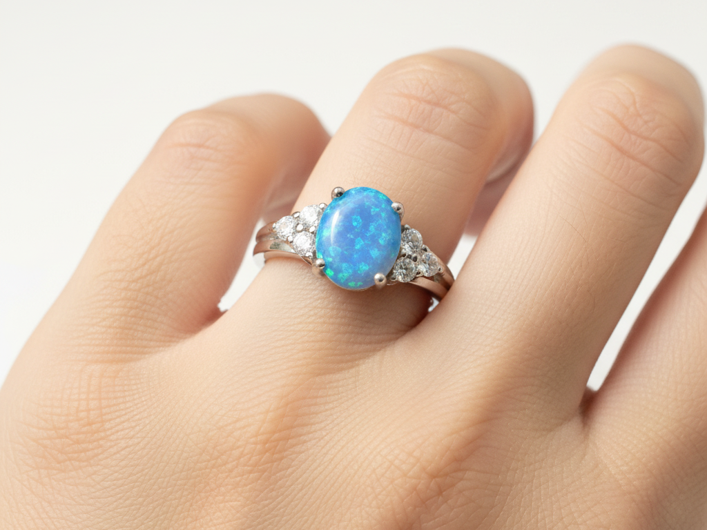 A Blue Opal And White Cubic Zirconia Ring