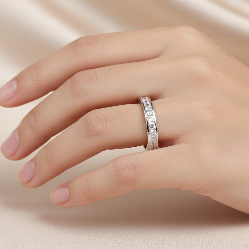9ct White Gold Round Cz Ring.
