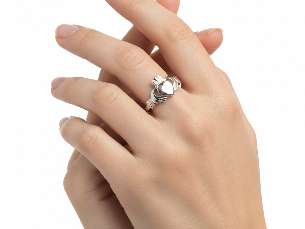 9CT White Gold H/W Claddagh Ring.