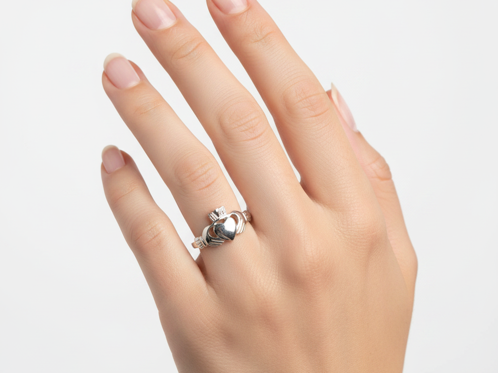 9CT White Gold Claddagh Ring.