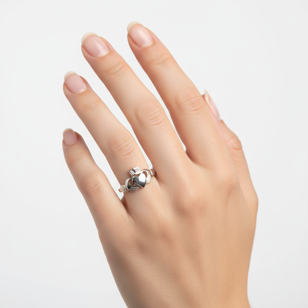 9CT White Gold Claddagh Ring.