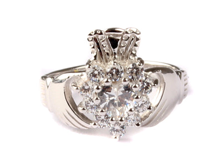 9ct White Gold Claddagh Ring.