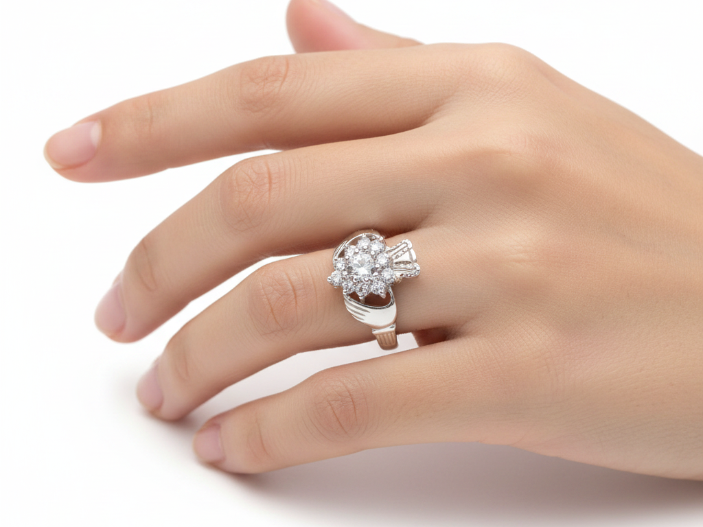9ct White Gold Claddagh Ring.