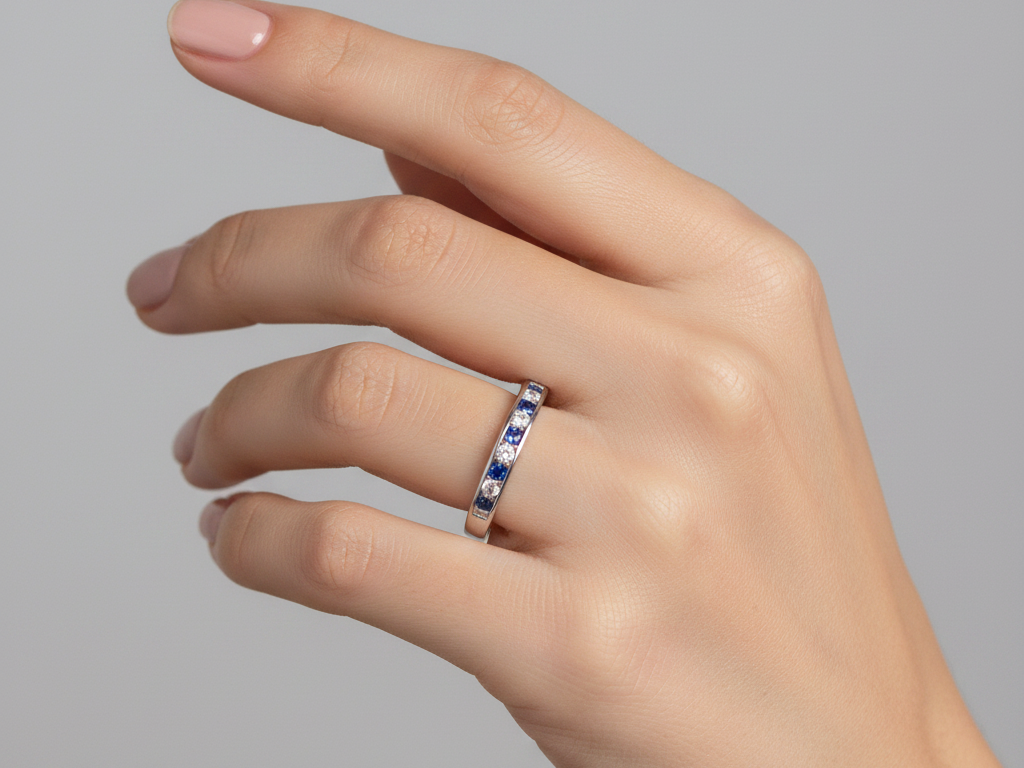 9ct White Gold Sapphire with Diamond Ring.
