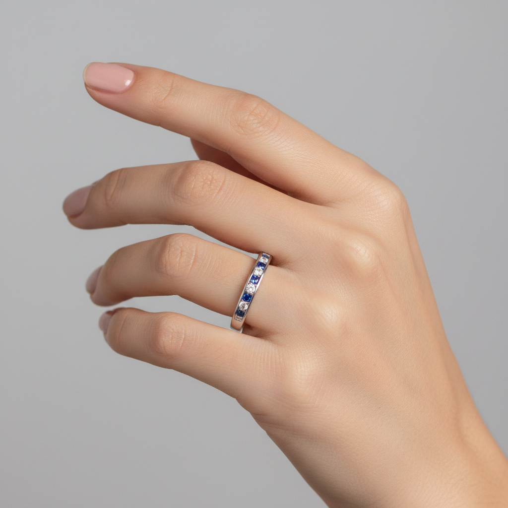 9ct White Gold Sapphire with Diamond Ring.