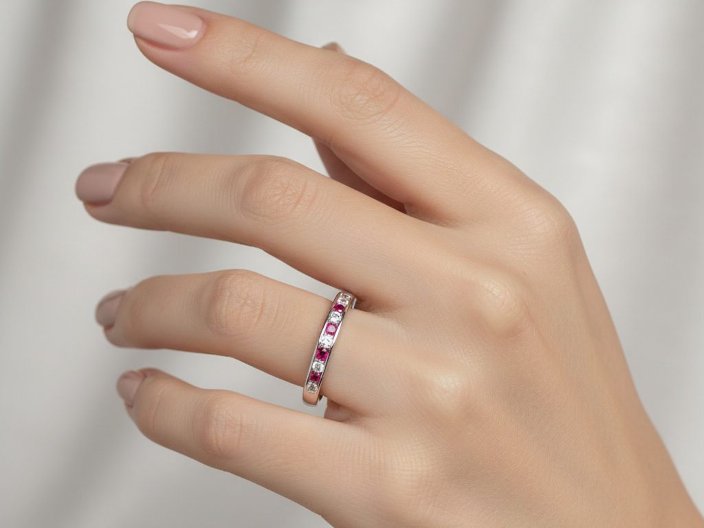 9ct White Gold Ruby with Diamond Ring.