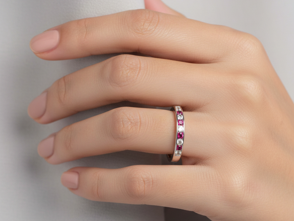 9ct White Gold Ruby Cz Ring.