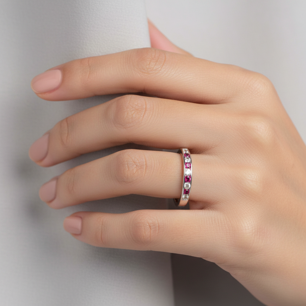 9ct White Gold Ruby Cz Ring.