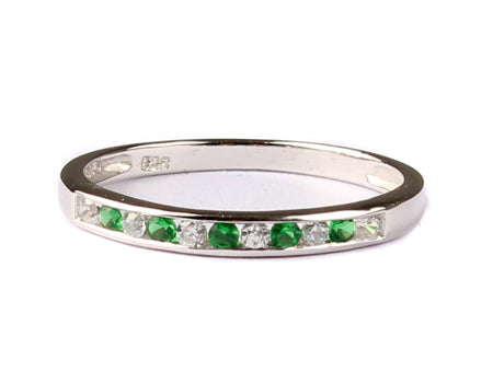 9ct White Gold Emerald with Diamond Ring.