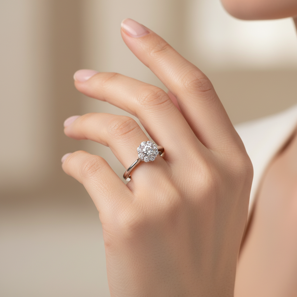 9ct White Gold Cz Ring.