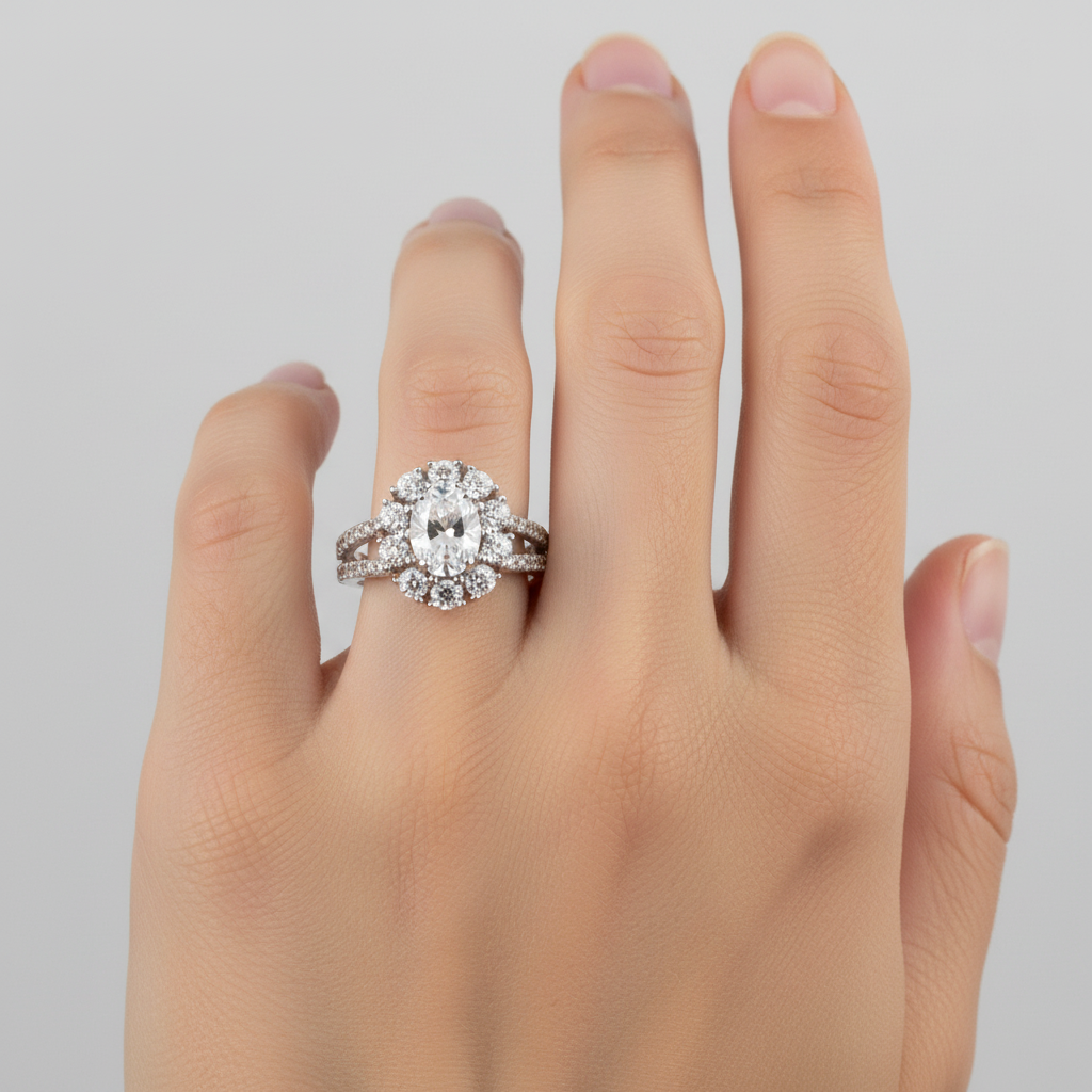 9ct White Gold Cz Ring.