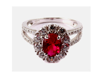9ct White Gold Ruby Cz Ring.