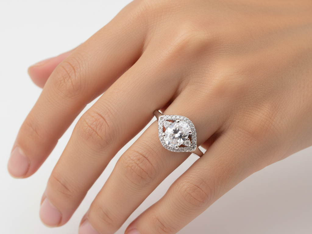 9ct White Gold Cz Ring.