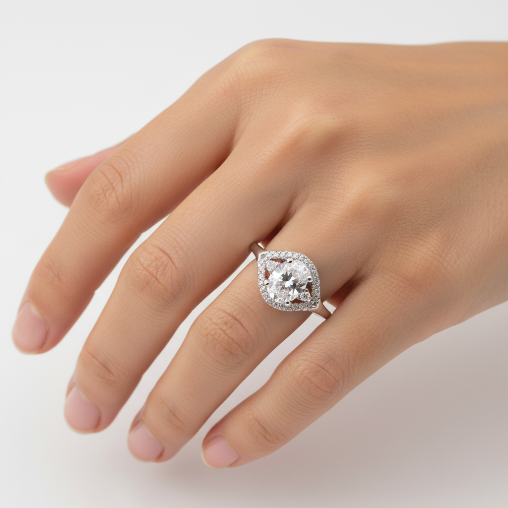 9ct White Gold Cz Ring.