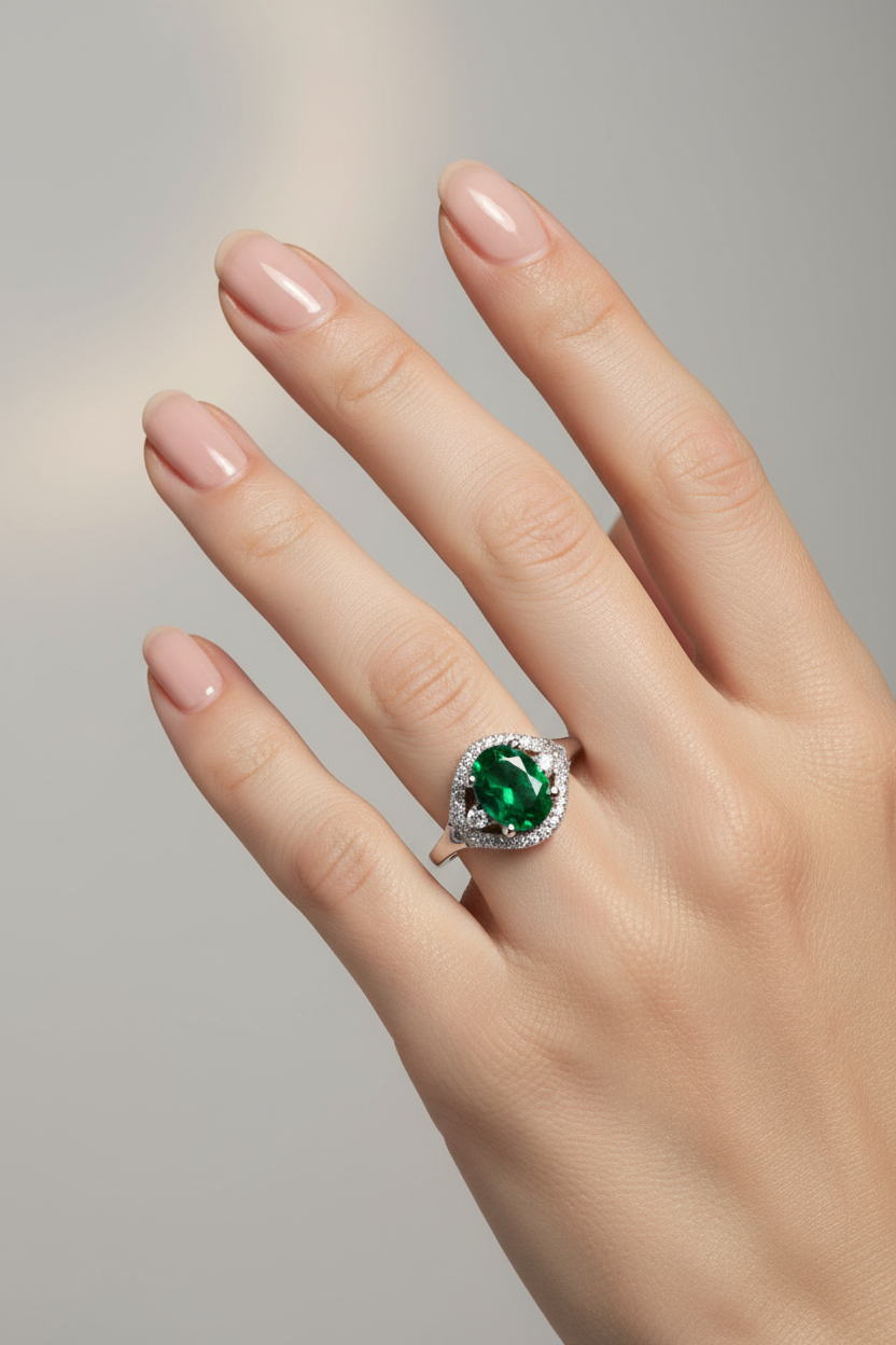9ct White Gold Emerald Cz Ring.