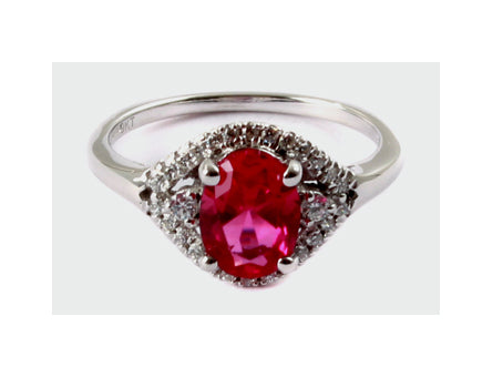 9ct White Gold Ruby Cz Ring.