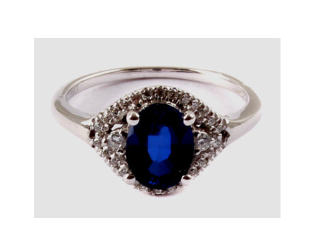 9ct White Gold Sapphire Cz Ring.