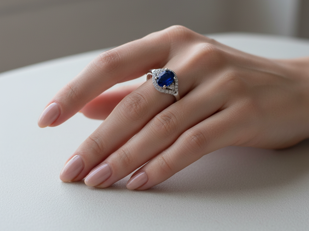 9ct White Gold Sapphire Cz Ring.