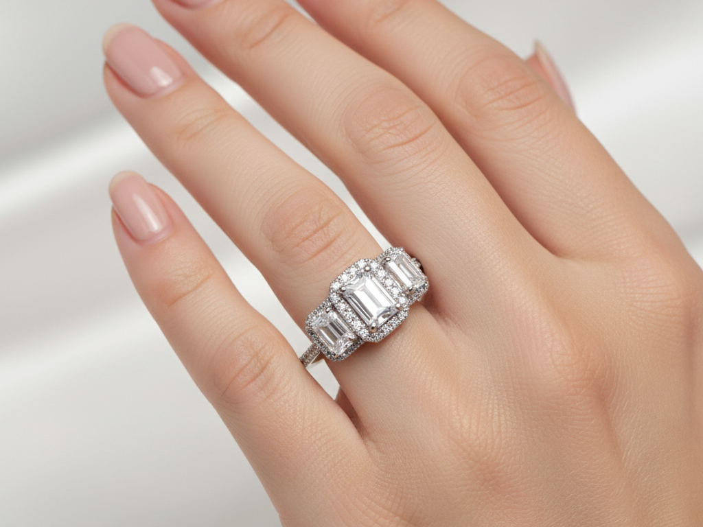 A 9ct White Gold Cz Ring.
