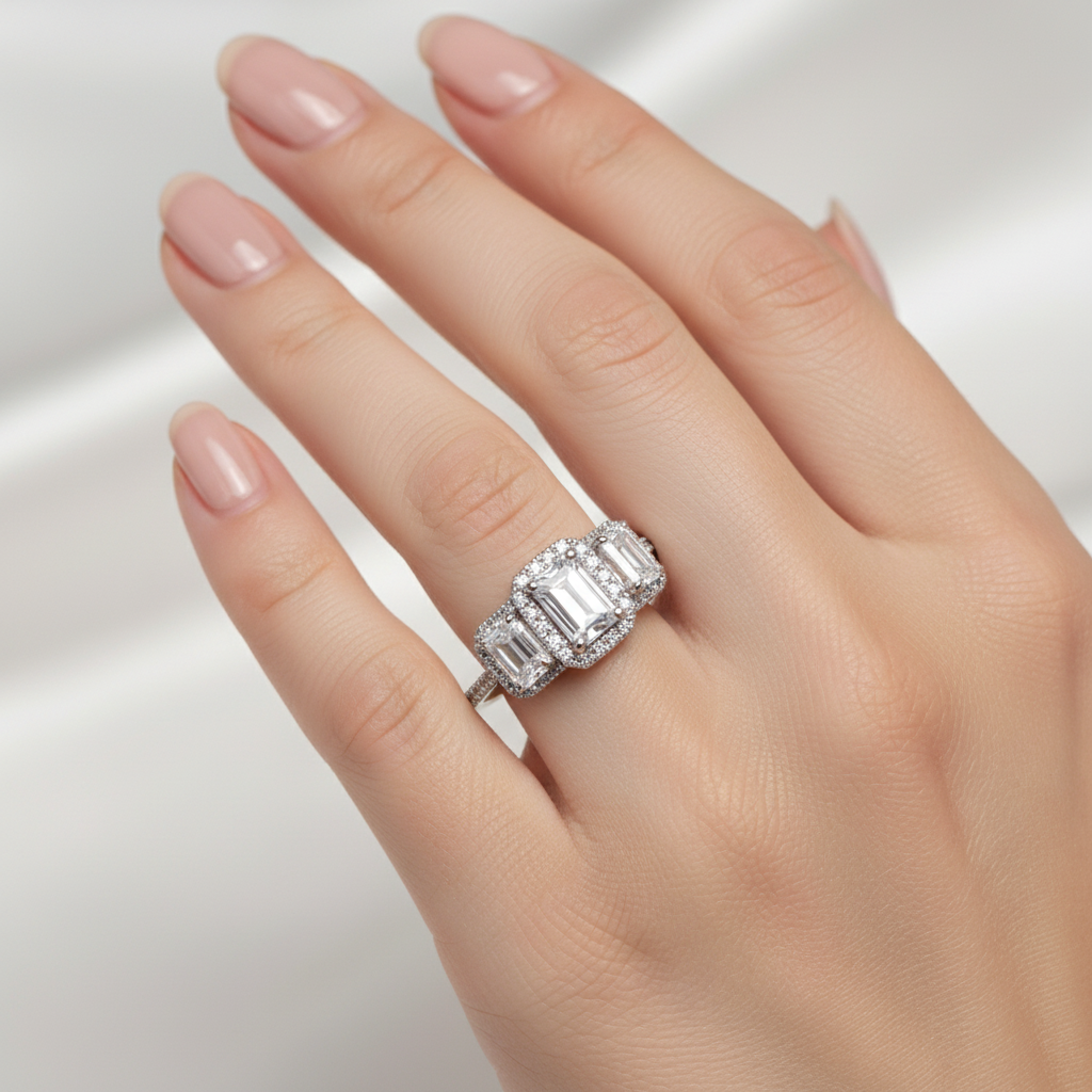 A 9ct White Gold Cz Ring.