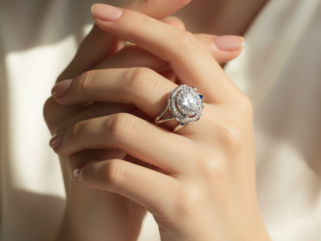 A 9ct White Gold Cz Ring.
