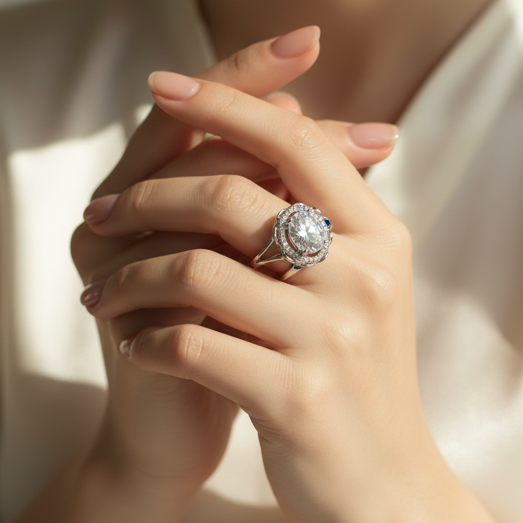 A 9ct White Gold Cz Ring.
