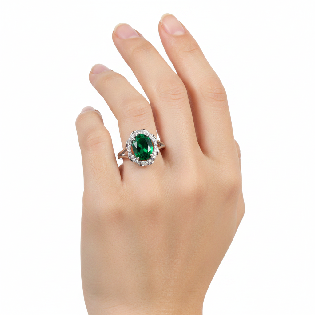A 9ct White Gold Emerald Cz Ring.