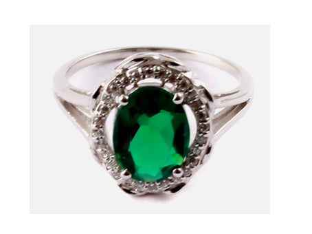 A 9ct White Gold Emerald Cz Ring.