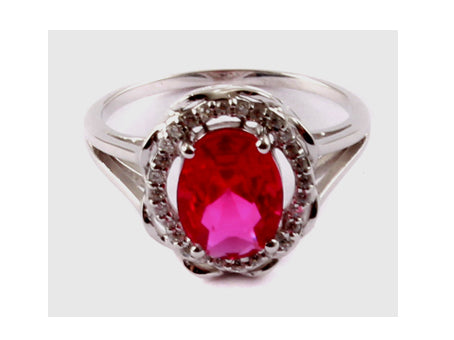 A 9ct White Gold RubyCz Ring.