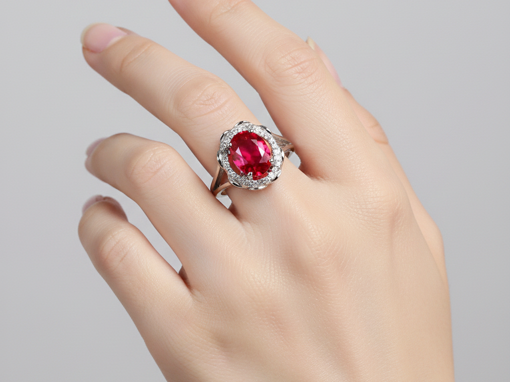 A 9ct White Gold RubyCz Ring.
