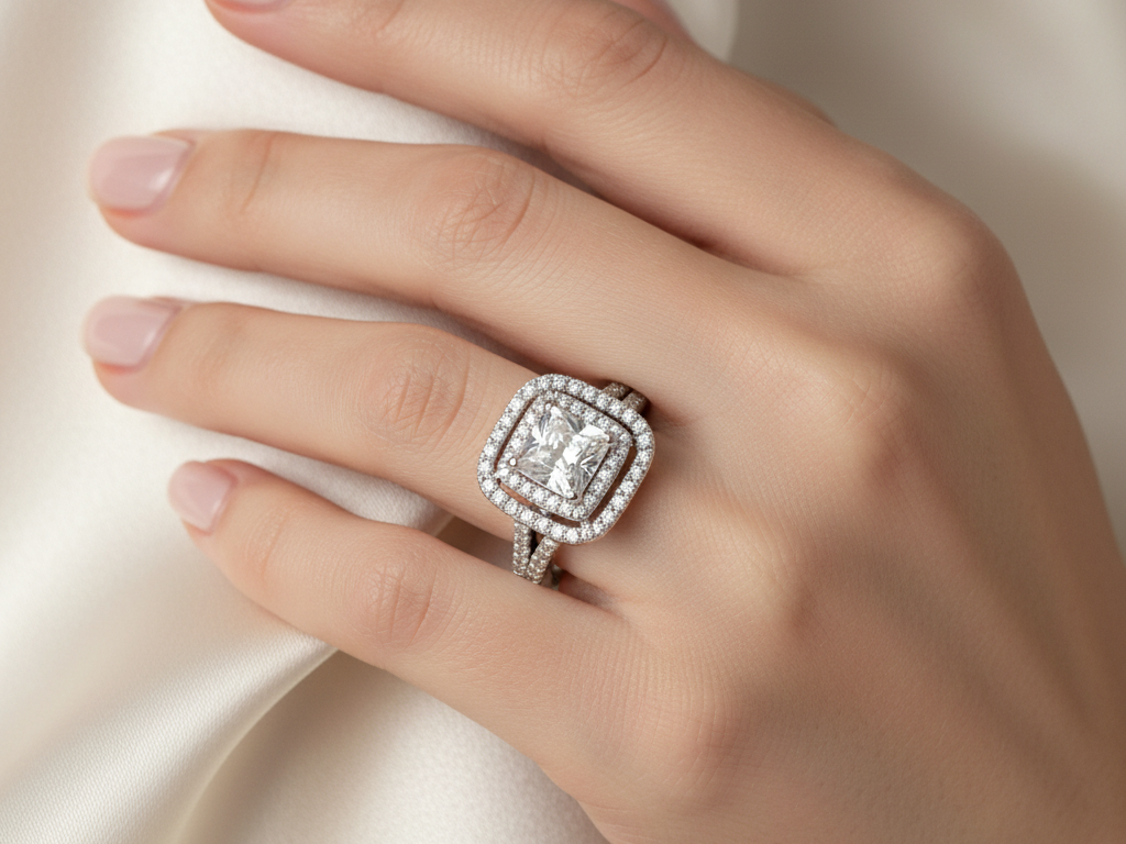 A 9ct White Gold Cz Ring.