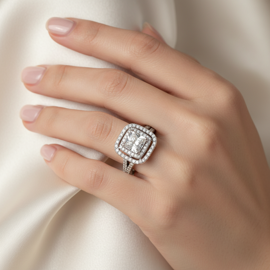 A 9ct White Gold Cz Ring.