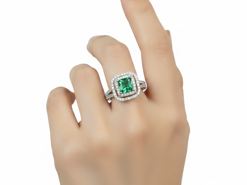 A 9ct White Gold Sapphire Cz Ring.
