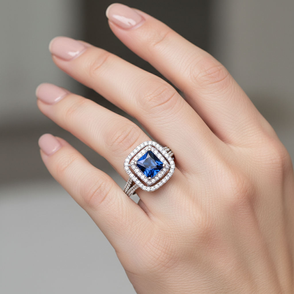A 9ct White Gold Cz Ring.