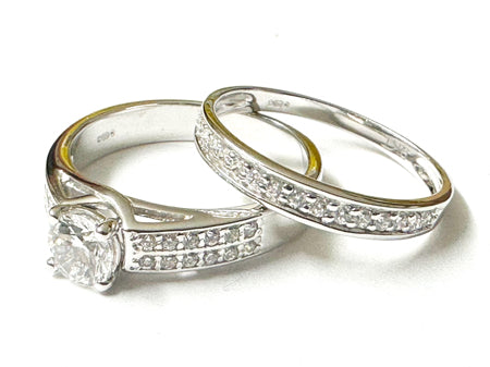 9ct White Gold Cz Ring Set.