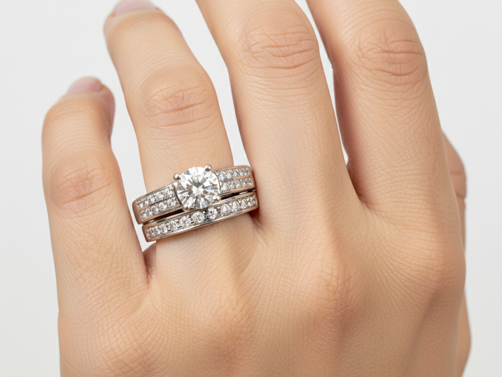 9ct White Gold Cz Ring Set.