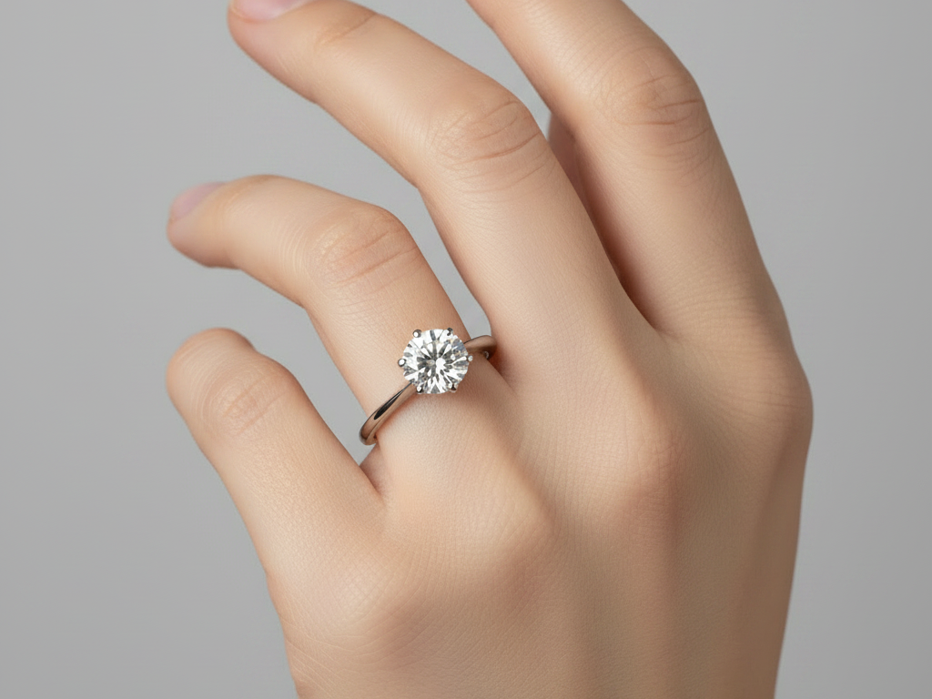 9ct White Gold 7mm Cz stone Ring.
