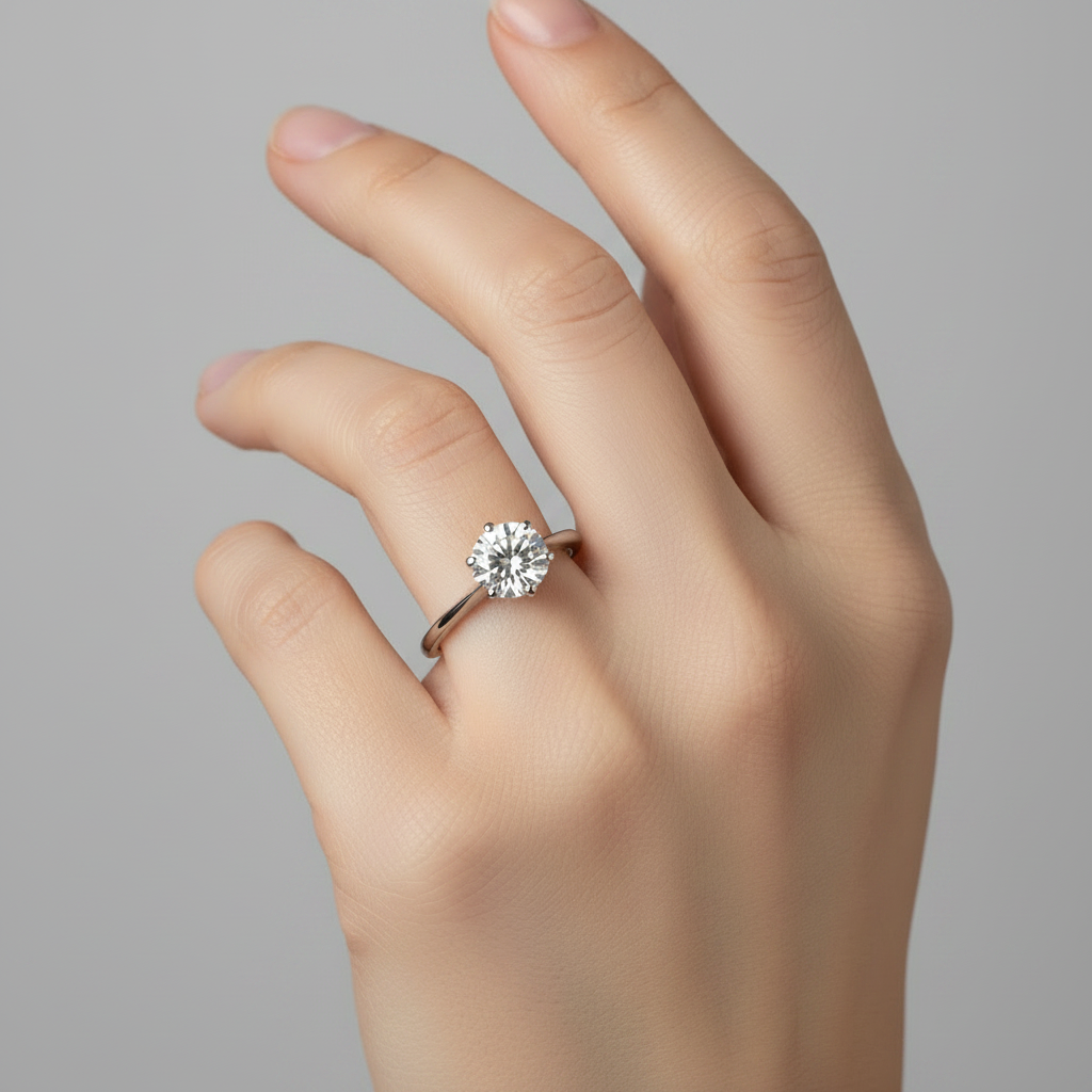 9ct White Gold 7mm Cz stone Ring.