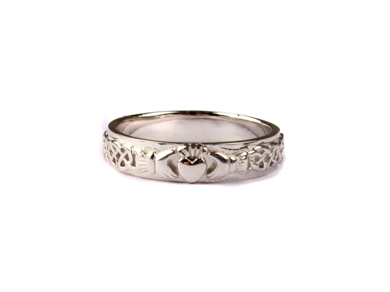 Claddagh Silver Ring with a Celtic design on the Band.