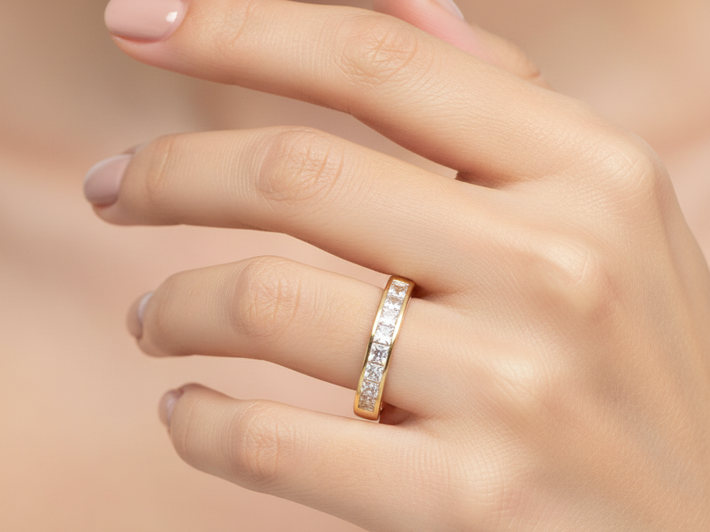 9ct Yellow Gold Princess Cz Ring.