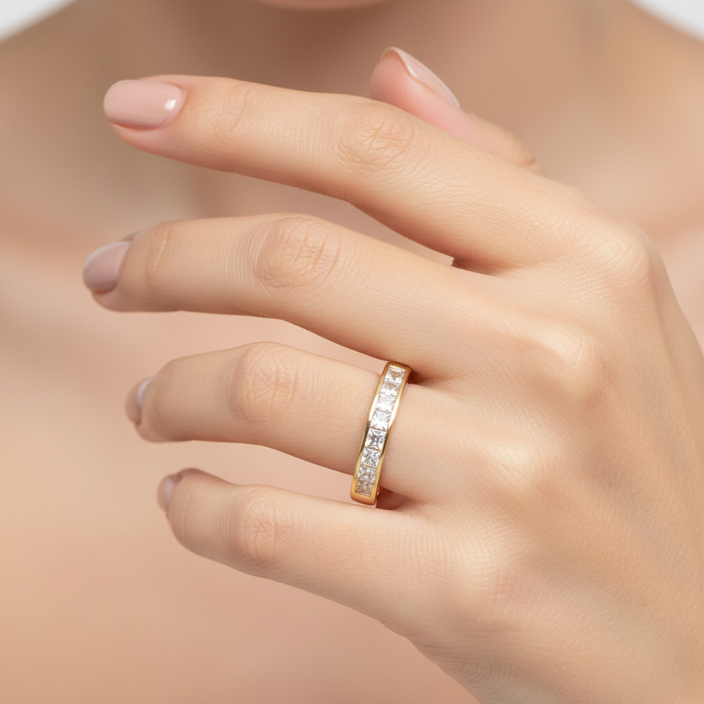 9ct Yellow Gold Princess Cz Ring.