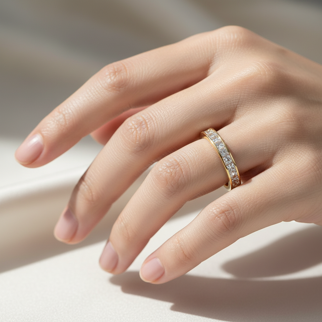 9ct Yellow Gold Princess Cz Ring.