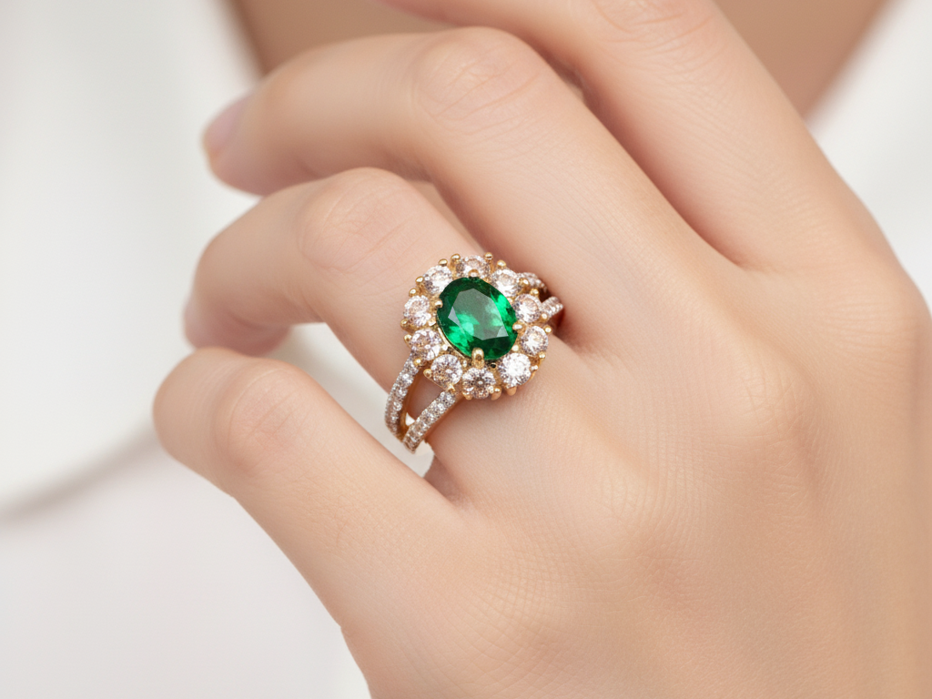 9ct Yellow Gold Emerald Cz Ring.