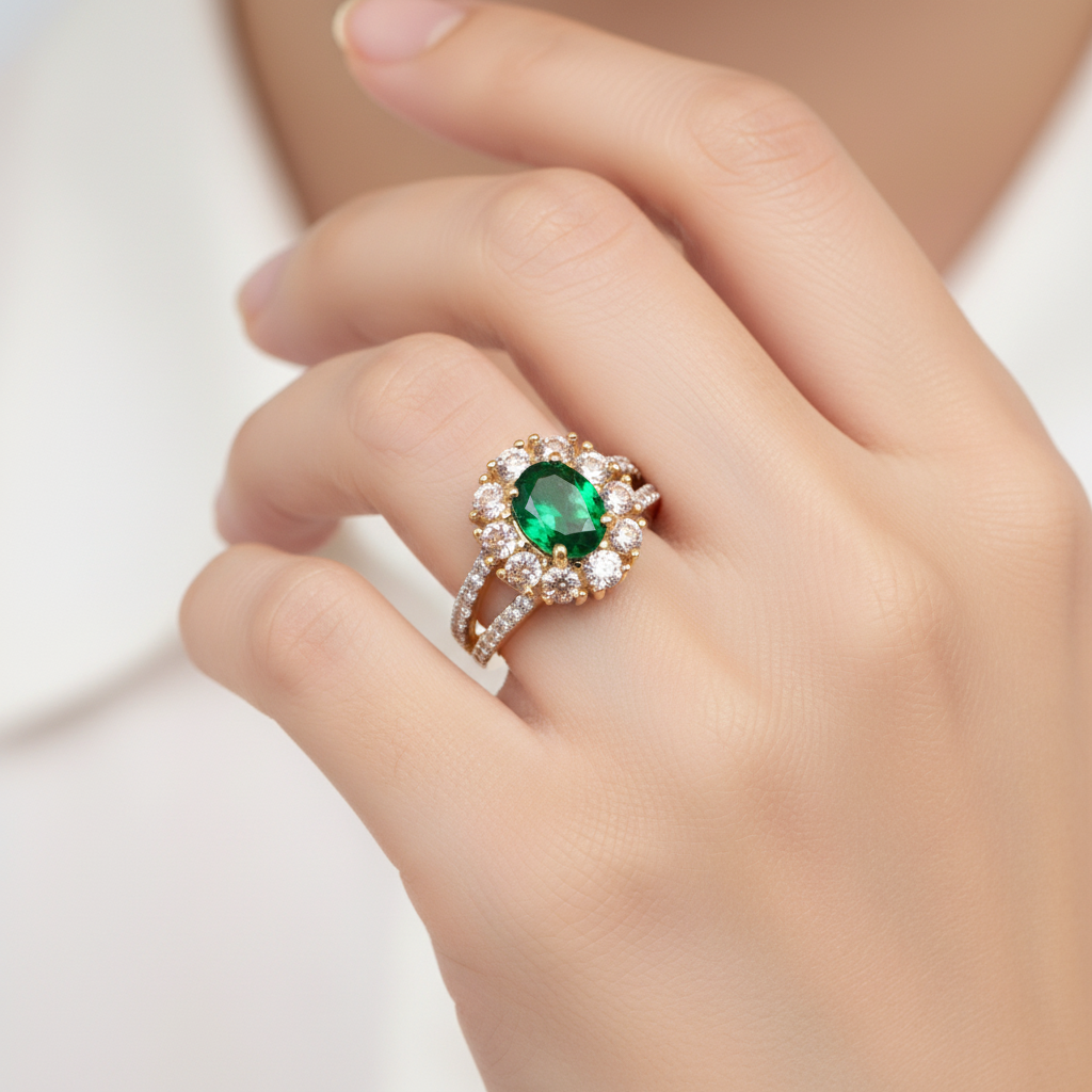 9ct Yellow Gold Emerald Cz Ring.
