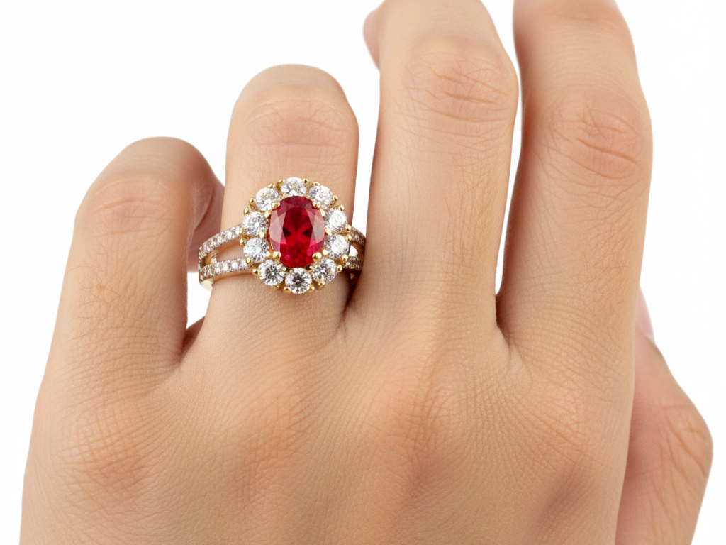 9ct Yellow Gold Ruby Cz Ring.