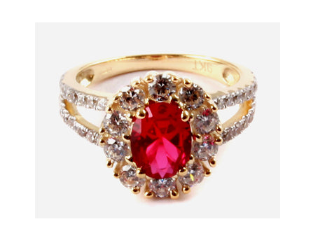 9ct Yellow Gold Ruby Cz Ring.