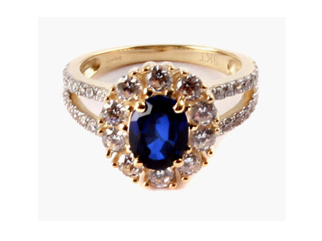 9ct Yellow Gold Sapphire Cz Ring.